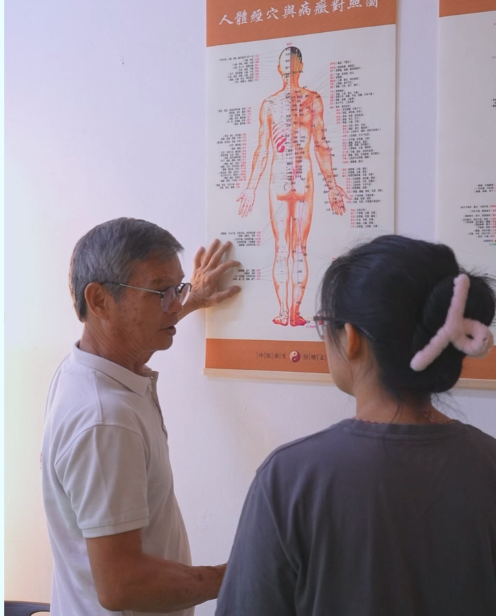 Uncle Lim explaining TCM meridians, points and body connections